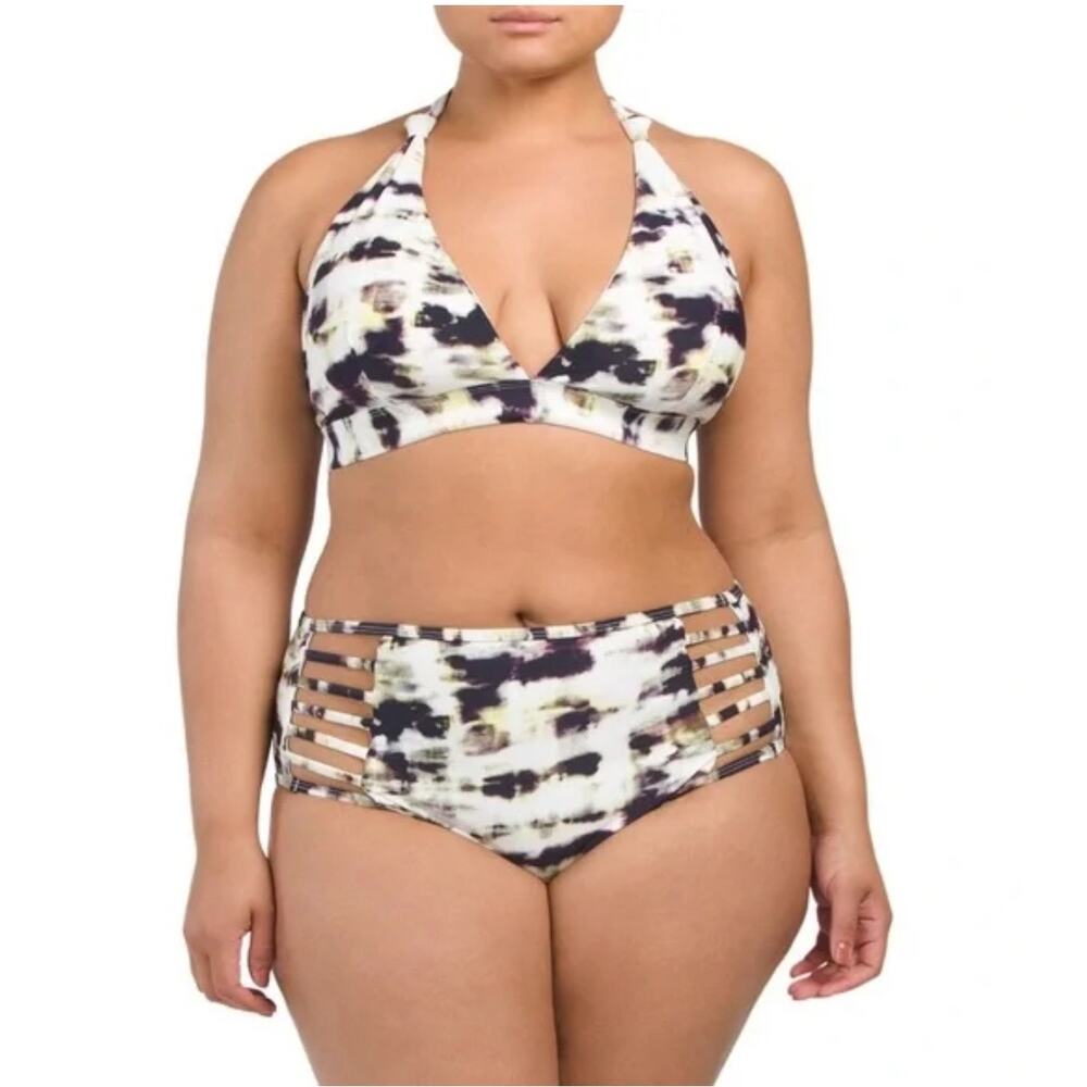 Rachel Roy Bikini high waist marble tie dye side cut outs‎ 22W Flattering sexy